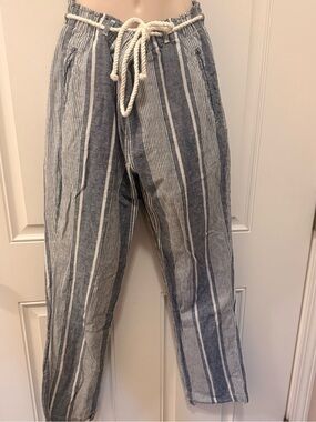 Sigrid Olsen Striped Drawstring Pants- S, Blue Grey Stripe